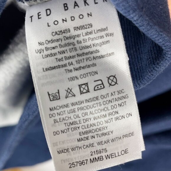 TED BAKER WELLOE Round Neck Chest Logo Cotton Navy Blue Varsity Sweatshirt Sz M - Picture 14 of 16